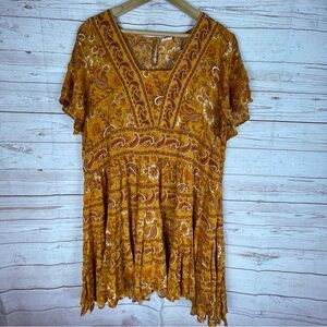 BILA Women’s Boho Dress Paisley Crinkly Raw Hem Dress Orange Sz XXL Hippie